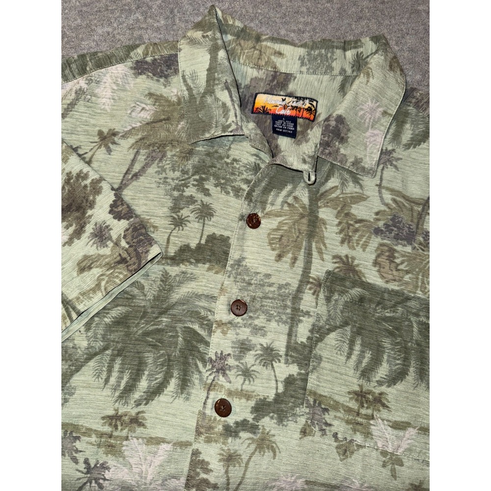 Havana Jacks Cafe Hawaiian Shirt Large 100% Silk Tropical Vacation Green Palm